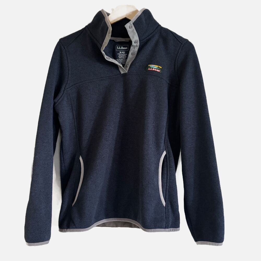 Women's L.L.Bean Sweater Fleece Pullover Size Medium Petite Nautical Navy Blue